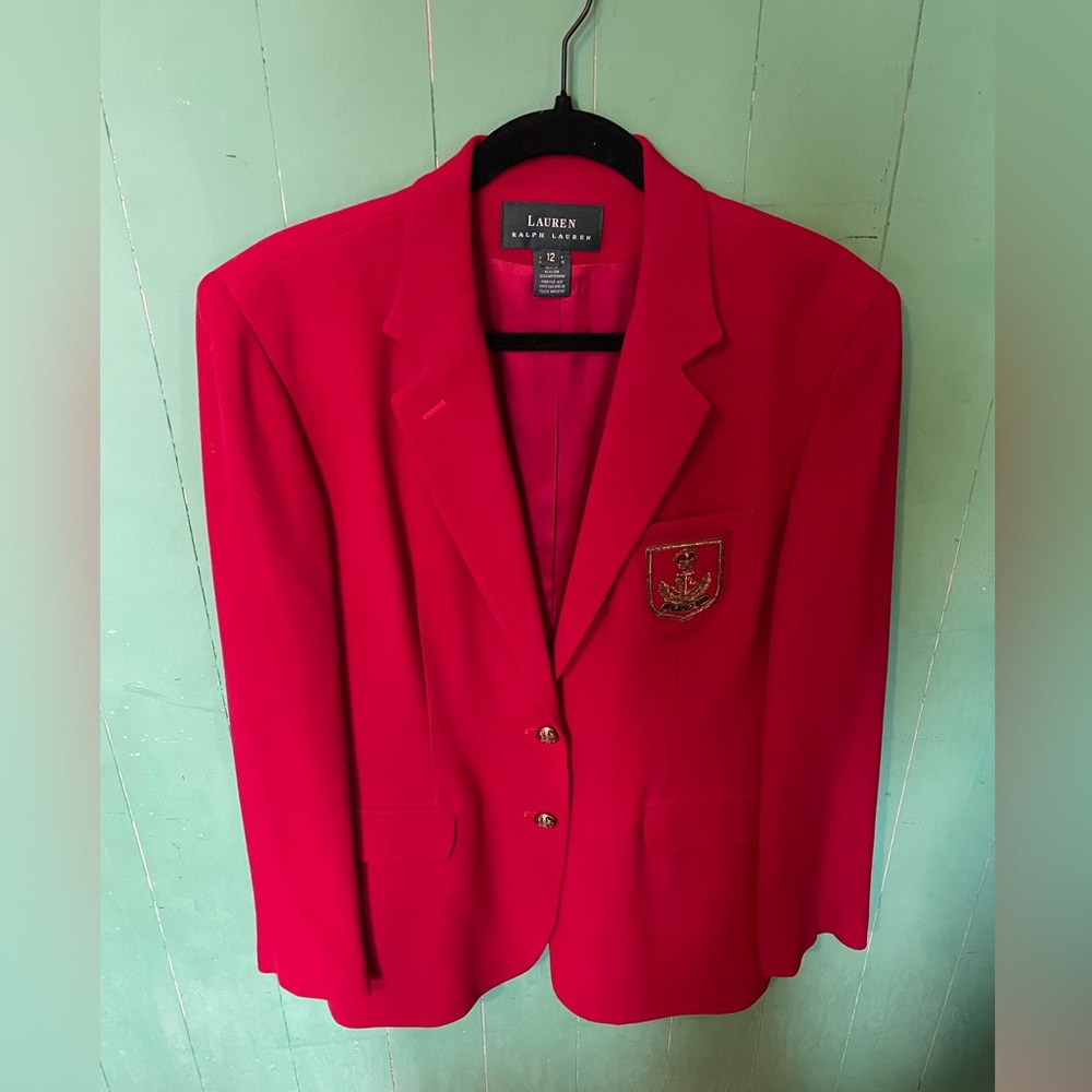 Vintage Ralph Lauren Vibrant Red Blazer with Crest size 12